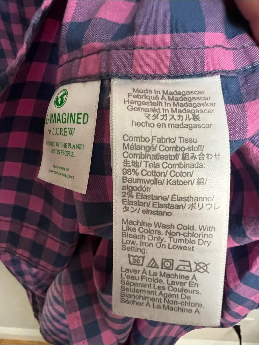 J.Crew Men’s Slim Untucked Flex Washed Gingham Shirt Pink/Navy Size L